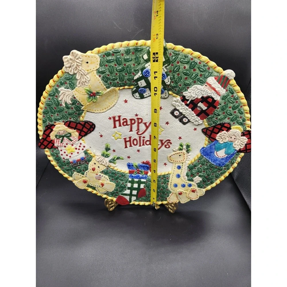 Festive Fitz And Floyd Christmas Holiday Platter Homespun Ceramic Large